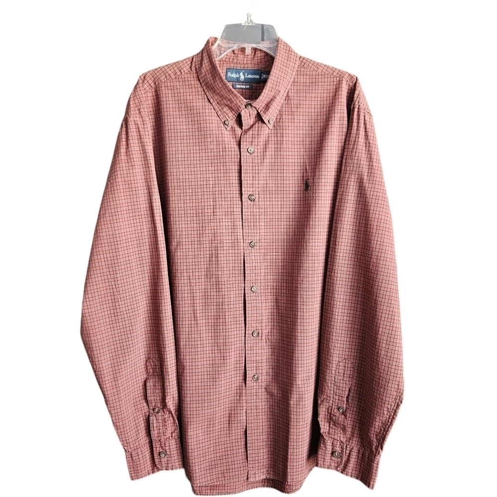 Ralph Lauren Mens XXL Custom Fit Button Down Shirt Red Green Plaid Long Sleeve